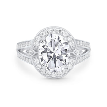 Art Deco Split Shank Engagement Bridal Ring Simulated Cubic Zirconia 925 Sterling Silver